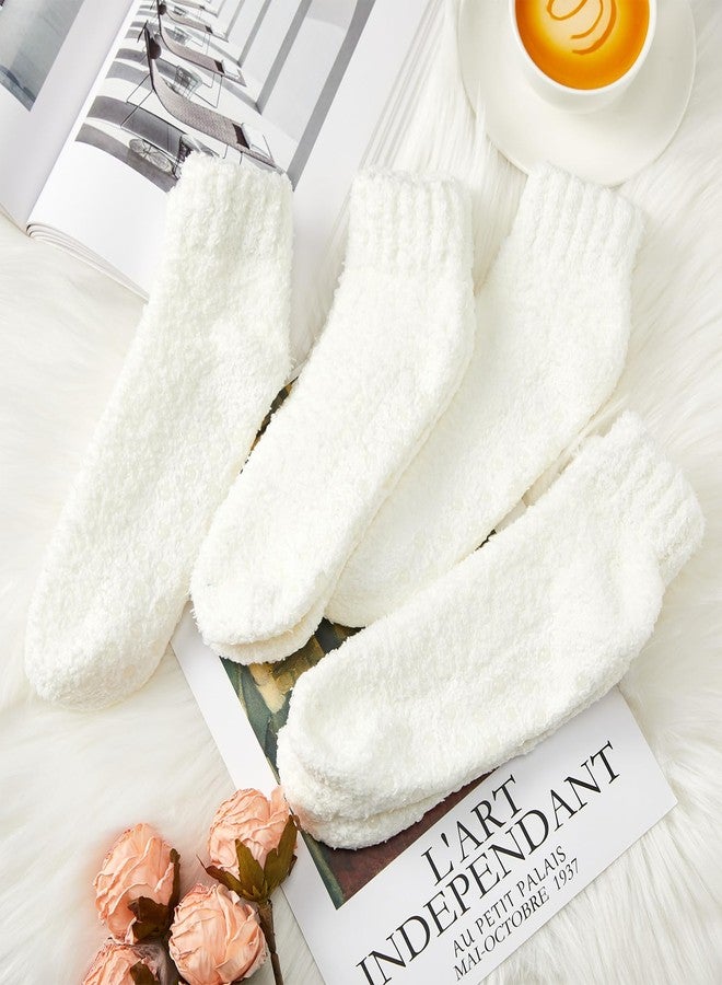 Foaincore 4 Pack Non Slip Hospital Socks for Women Men Non Slip Ankle Fuzzy Socks Thick Warm Festival Gifts(White) - Image 3